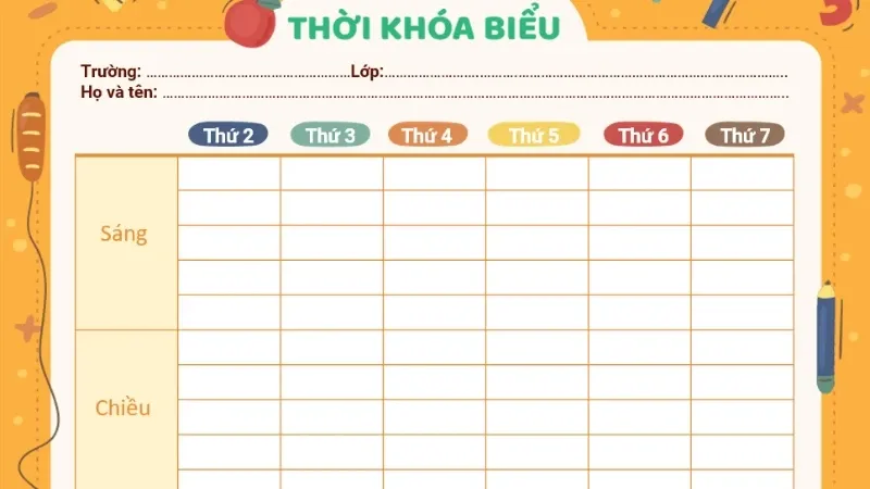 trang trí thời khóa biểu 6