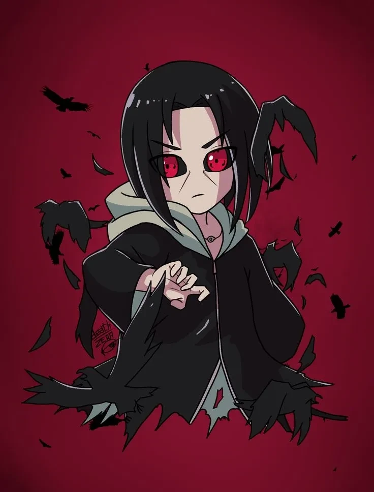 Hình Itachi Sharingan tạo không gian mạnh mẽ và sắc bén