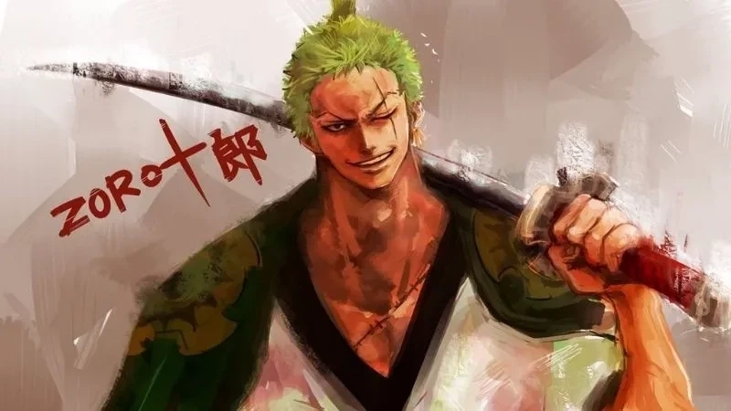 Hình nền anime One Piece Zoro mang phong cách đặc trưng của truyện
