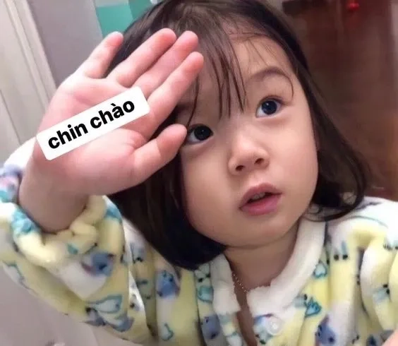 Meme chào cậu với biểu cảm thân thiện và dễ thương