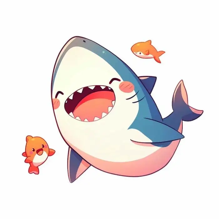 Hình cá mập chibi với đôi mắt to tròn và thân hình đáng yêu