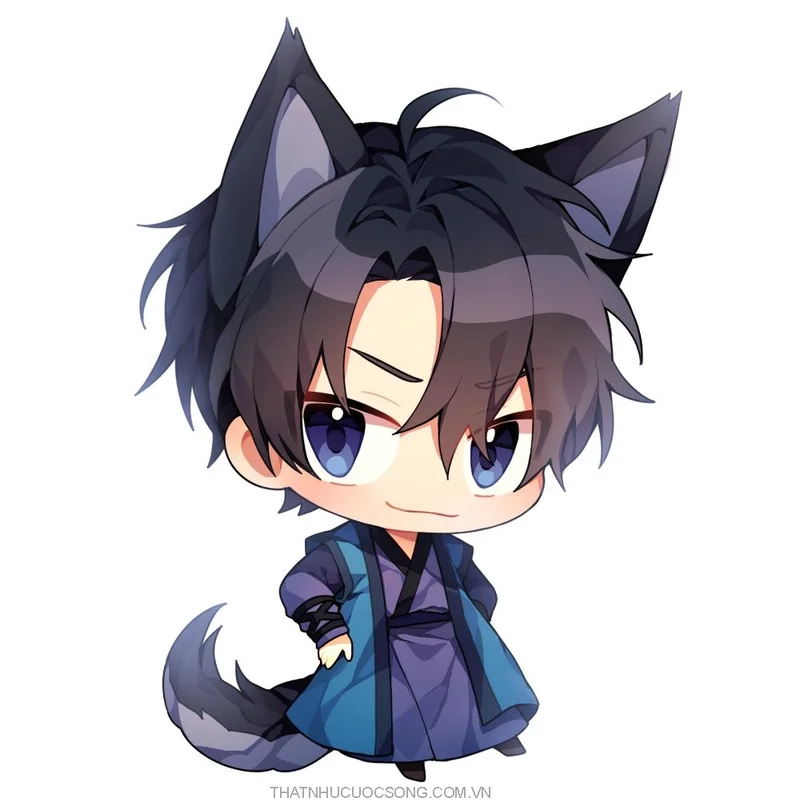 Hình ảnh anime nam chibi thể hiện nét tinh nghịch