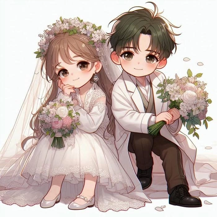 Cô dâu chú rể chibi vector dùng cho thiết kế