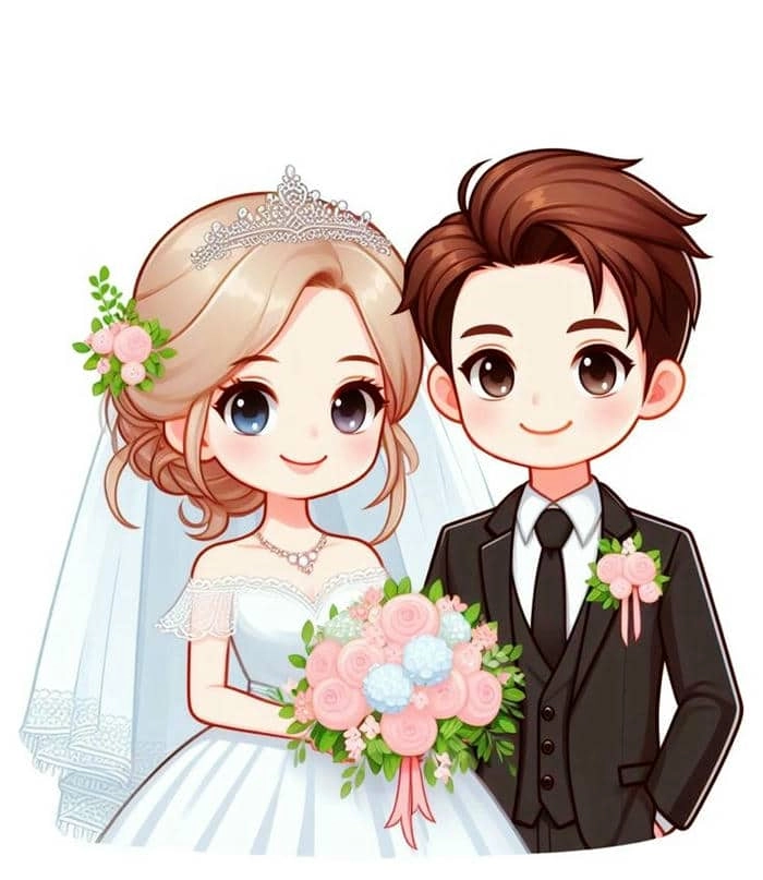 Hình cô dâu chú rể chibi dùng làm ảnh cưới