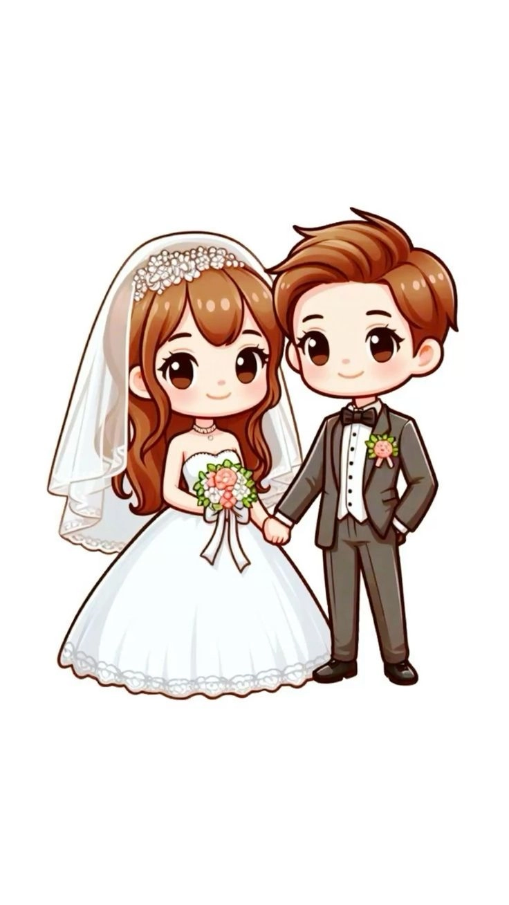 Ảnh cô dâu chú rể hoạt hình dùng cho in thiệp