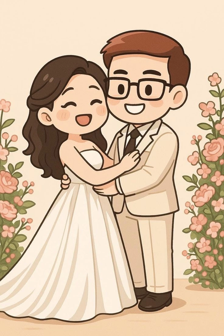 Ảnh chibi cô dâu chú rể tạo phong cách riêng