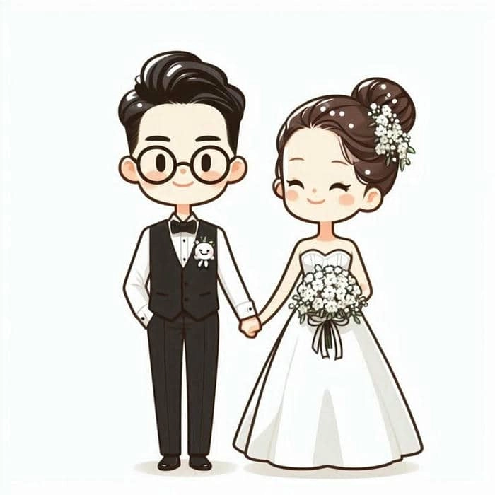 Hình chibi cô dâu chú rể thích hợp in áo
