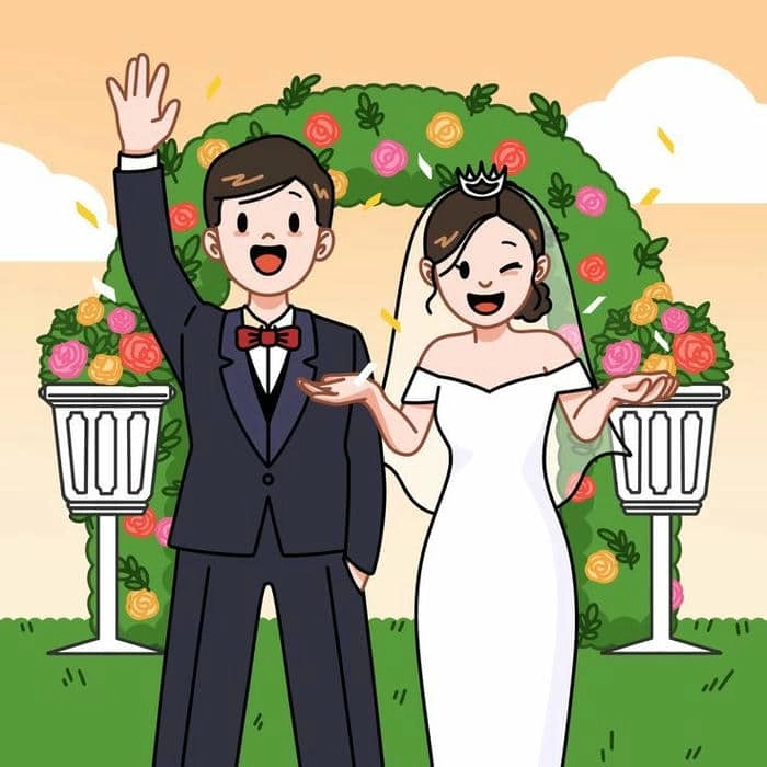 Ảnh cô dâu chú rể chibi dùng ghép ảnh cưới