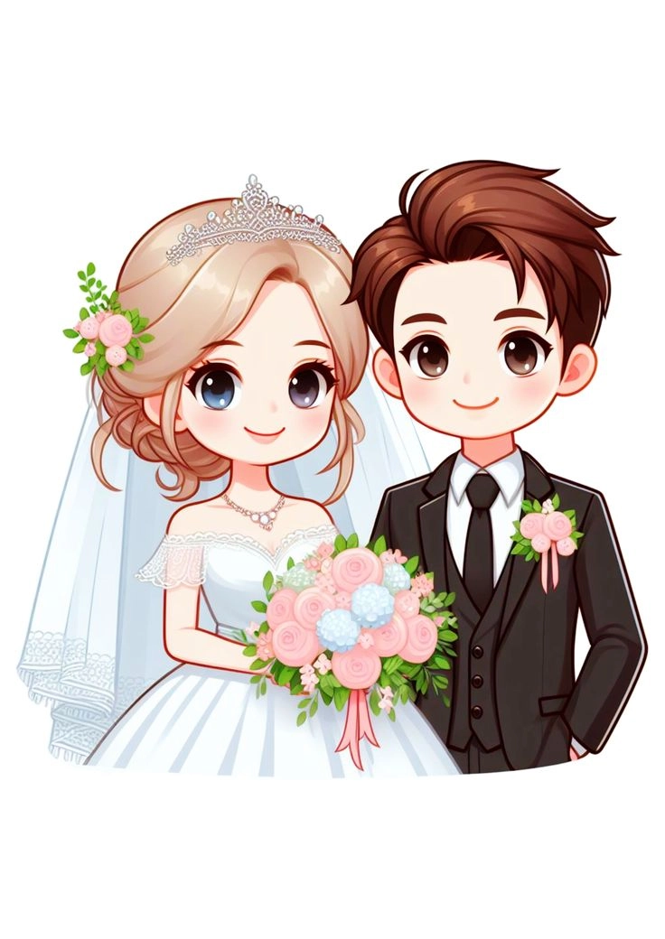 Chibi cô dâu chú rể png phục vụ thiết kế nhanh