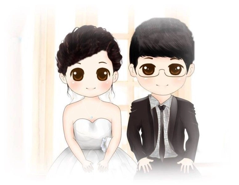 Cô dâu chú rể chibi trong phong cách dễ thương