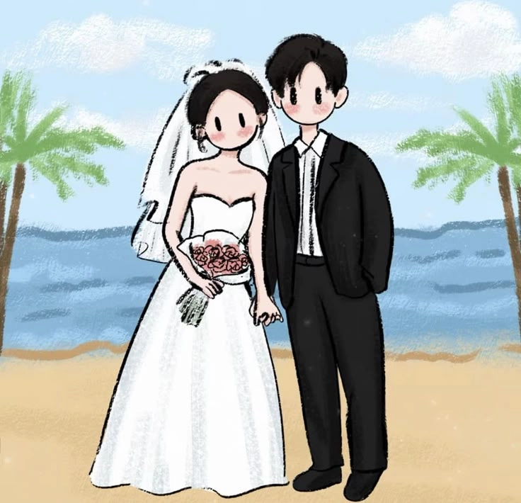 Chibi ghép mặt cô dâu chú rể tạo ảnh hài hước