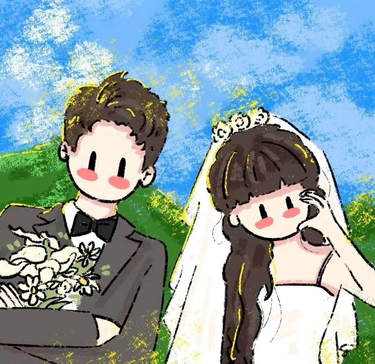 Cô dâu chú rể chibi áo dài đẹp trang trọng