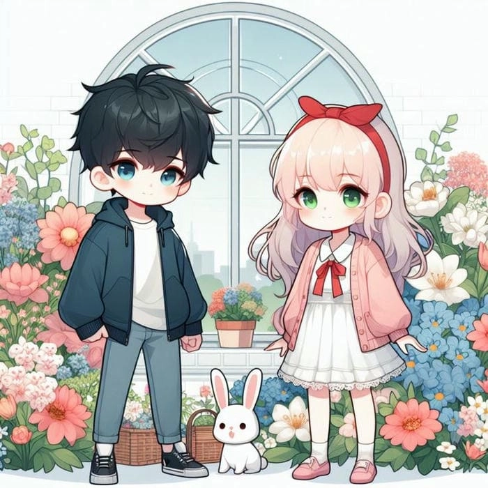 Hình chibi cặp đôi tình cảm đầy màu sắc