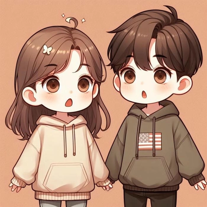 Hình cặp đôi chibi đáng yêu đầy cảm xúc