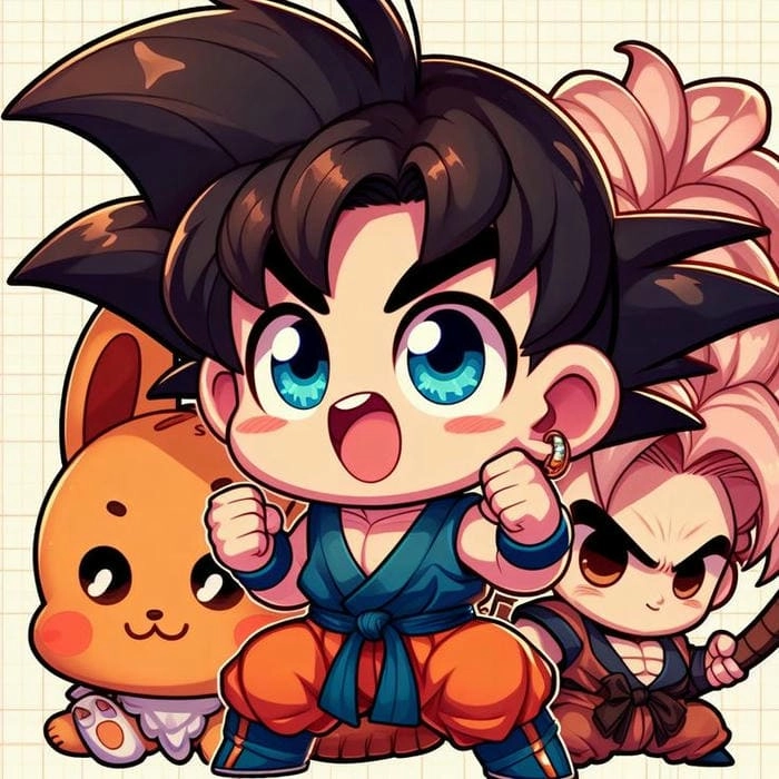 Blue Goku chibi mạnh mẽ trong hình ảnh dễ thương