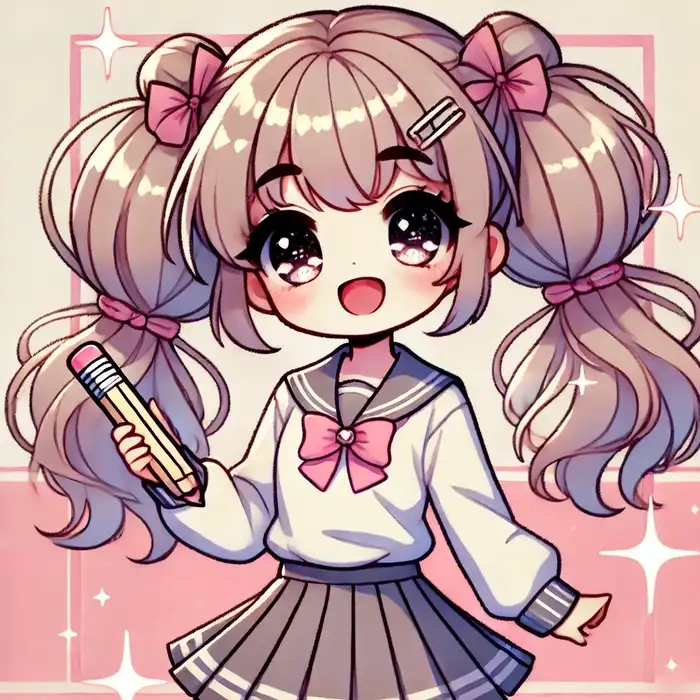 Chibi học sinh hoạt bát với nụ cười rạng rỡ