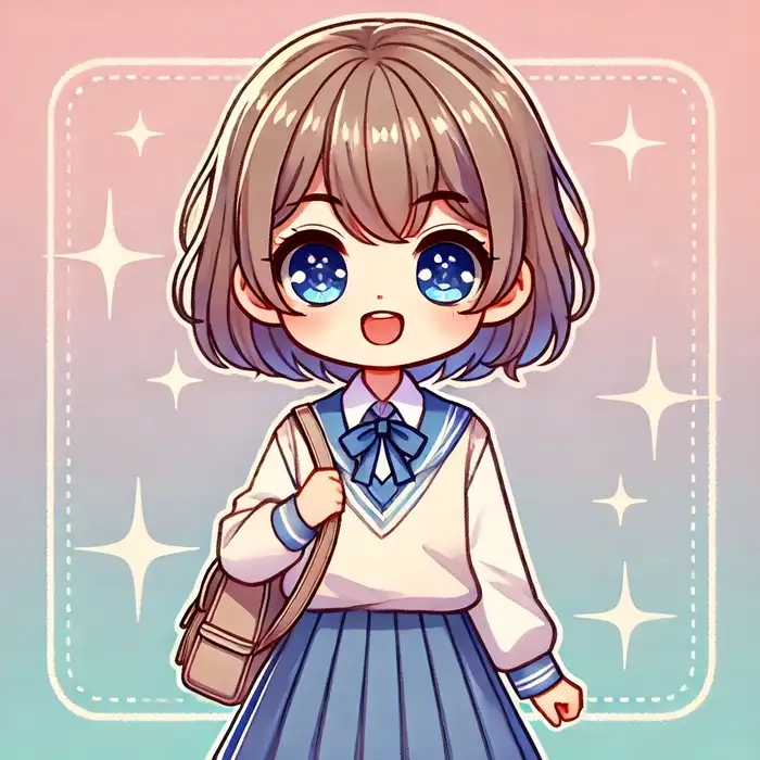 Học sinh chibi nữ duyên dáng trong tà áo trắng