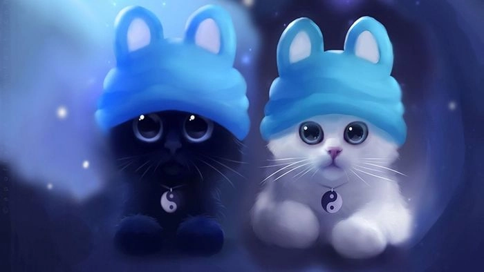 Hình nền mèo chibi cute sắc màu dịu mắt