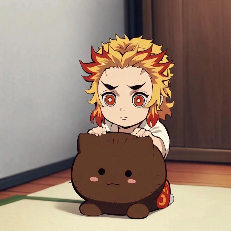 Rengoku chibi drawing với đường nét sắc sảo
