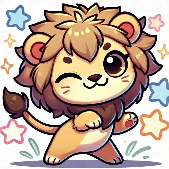 Hình con sư tử chibi với biểu cảm hài hước