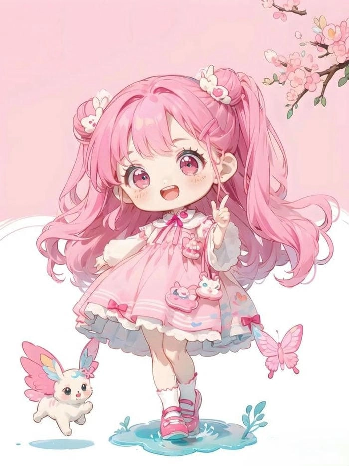 Chibi bé gái dễ thương tinh nghịch đáng yêu