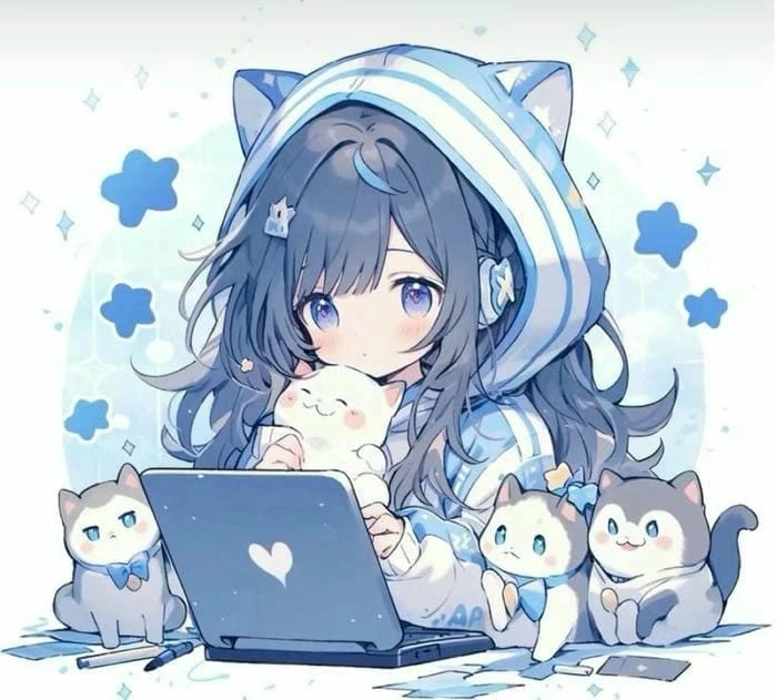 Hình gái chibi dịu dàng trong tranh màu