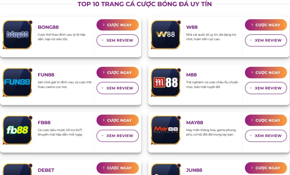 Người chơi có thể dễ dàng tiếp cận danh sách các nhà cái uy tín