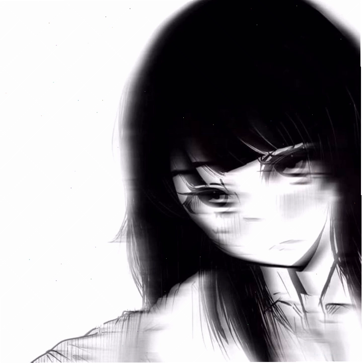 Ảnh avatar anime trắng đen với đôi mắt buồn và biểu cảm sâu lắng