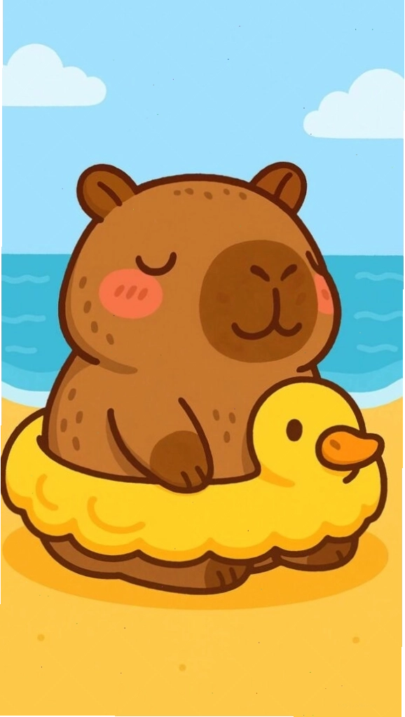 Ảnh meme vô tri Capybara tắm biển trên phao vịt