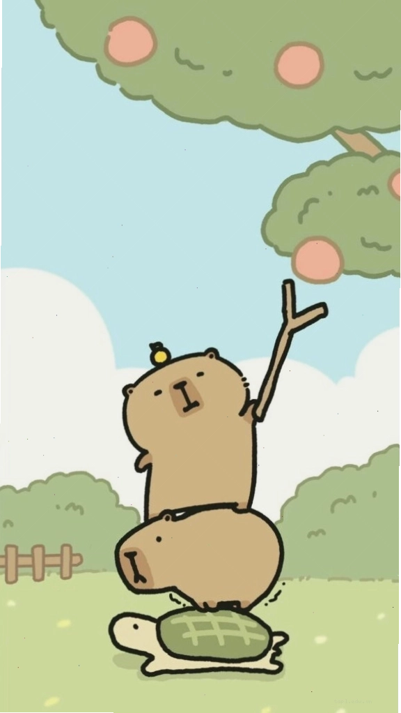Ảnh meme vô tri Capybara xếp chồng lên rùa hái quả