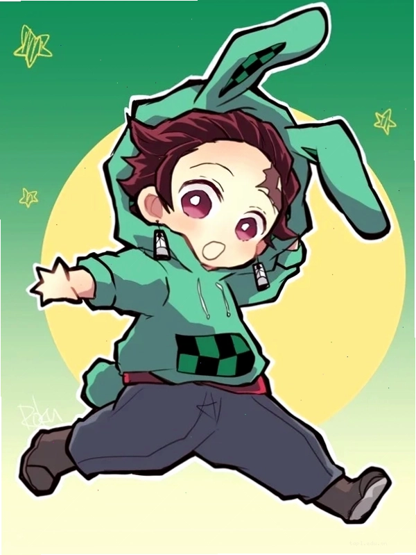 Ảnh Tanjiro chibi dễ thương với nụ cười rạng rỡ