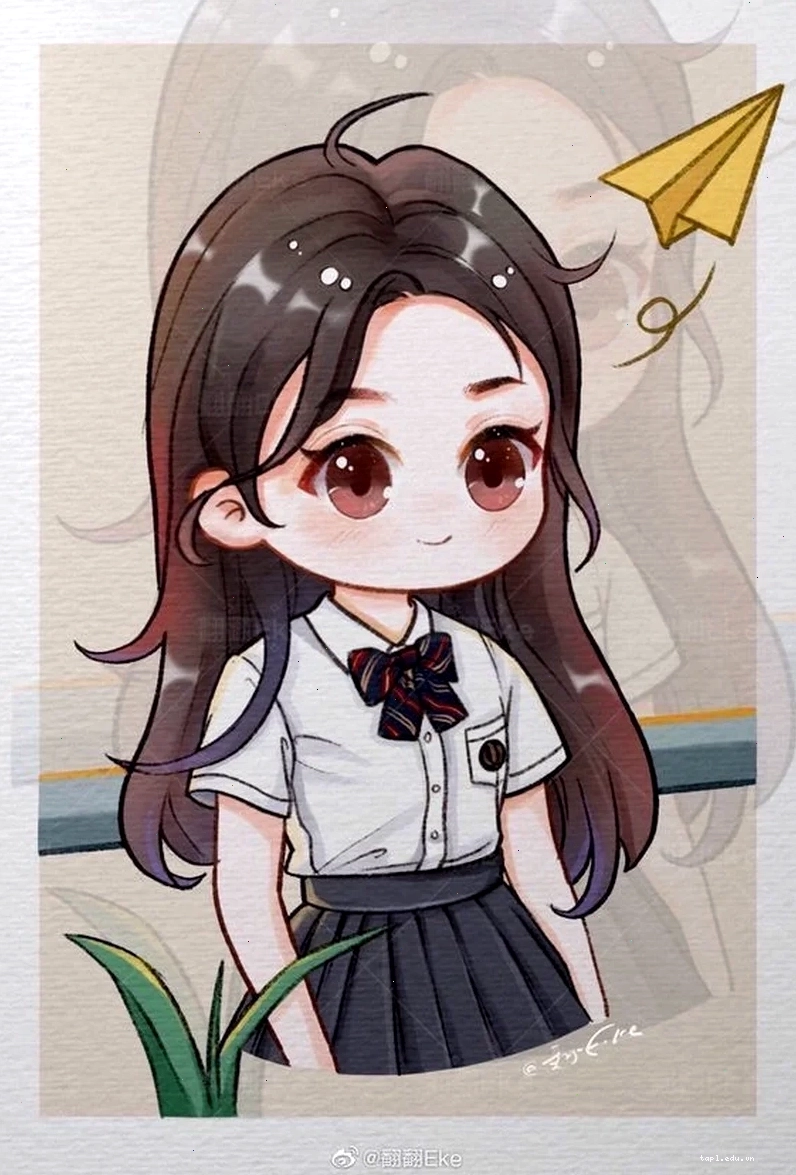 Anime nữ chibi với trang phục học sinh sành điệu