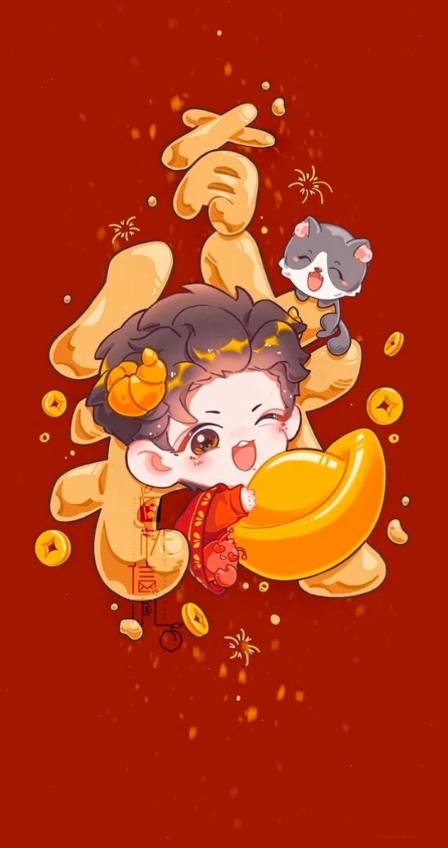 Avatar tết anime chibi đáng yêu với màu sắc tươi sáng