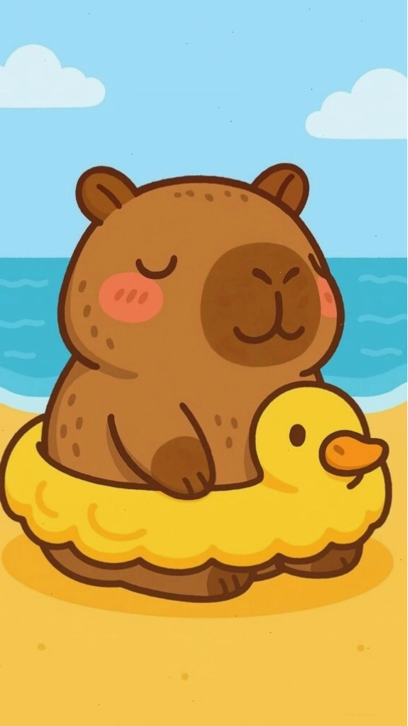 Avatar vô tri cute Capybara tắm biển trên phao vịt