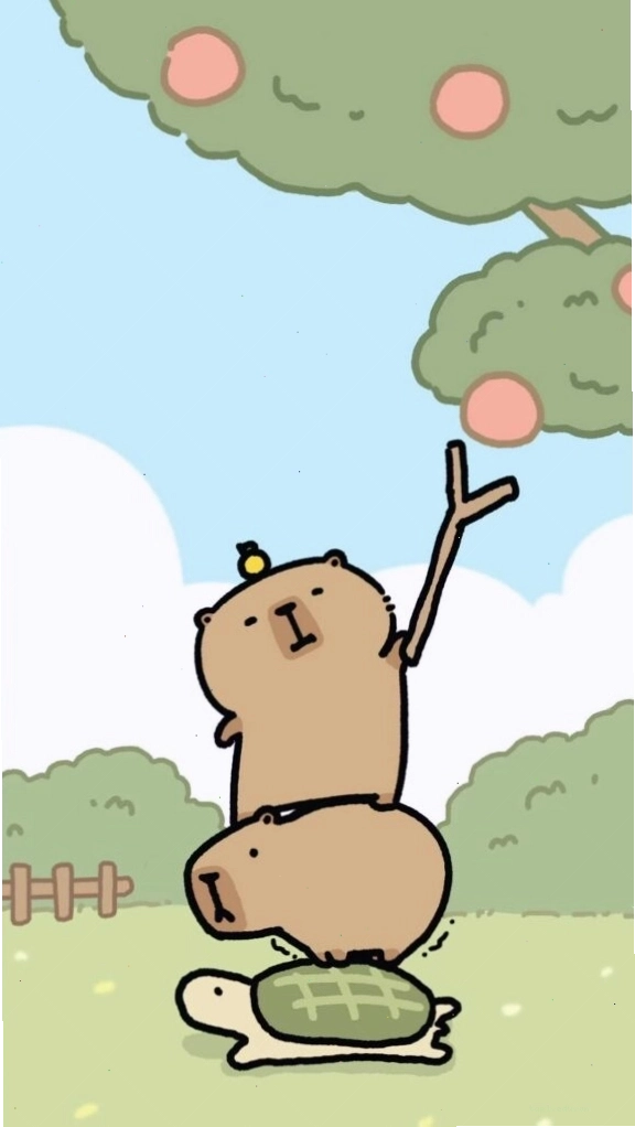 Avatar vô tri cute Capybara xếp chồng lên rùa
