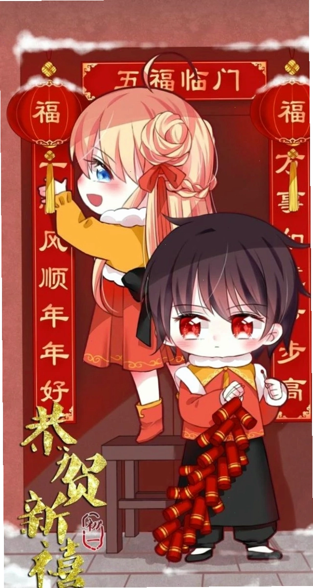 Background điện thoại chủ đề Tết với nét vẽ anime độc đáo