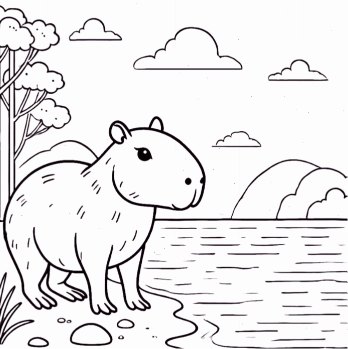 Bản vẽ capybara chibi không màu