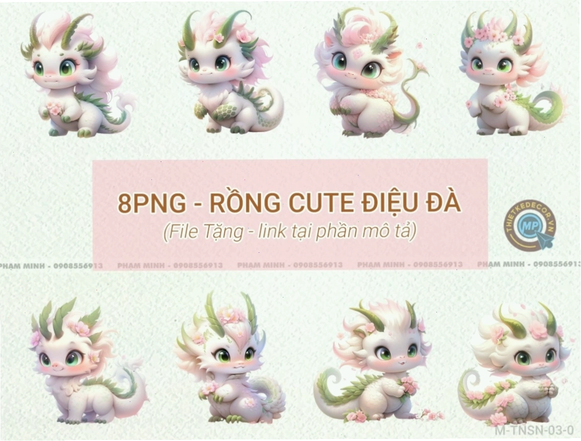 Bộ 8 bé rồng PNG điệu đà dễ thương
