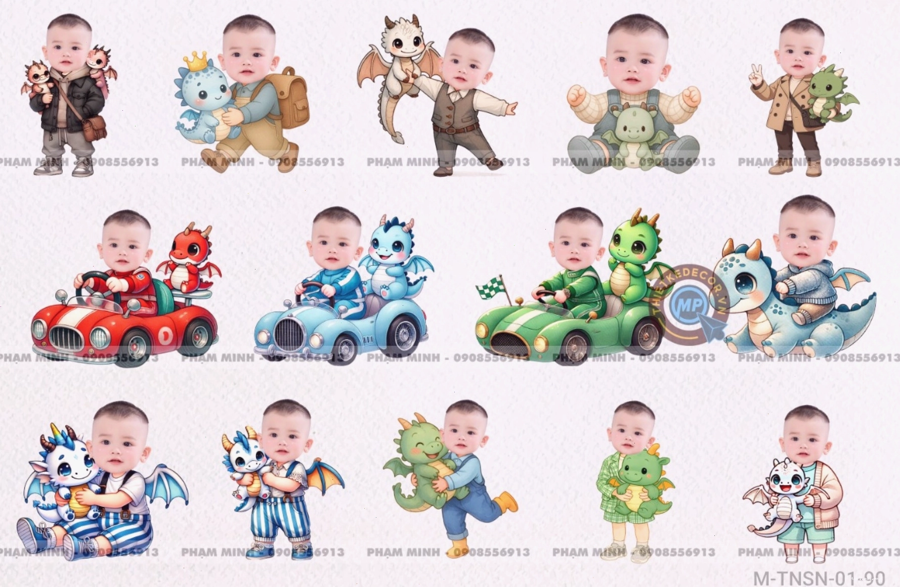 Bộ sưu tập chibi bé trai ôm rồng cute đa dạng màu sắc