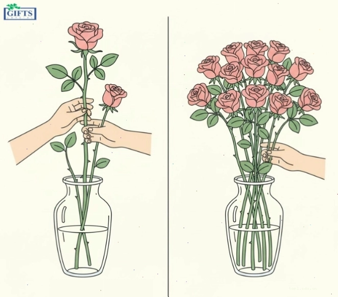 Cắm hoa hồng theo bố cục trụ đứng đẹp mắt