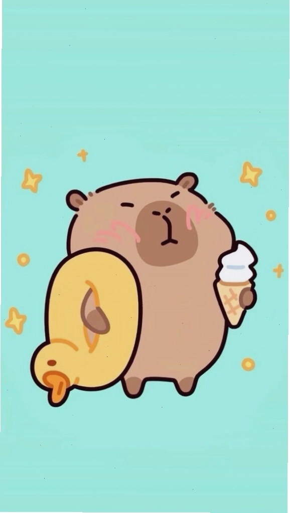 Capybara cõng vịt vàng trên nền xanh