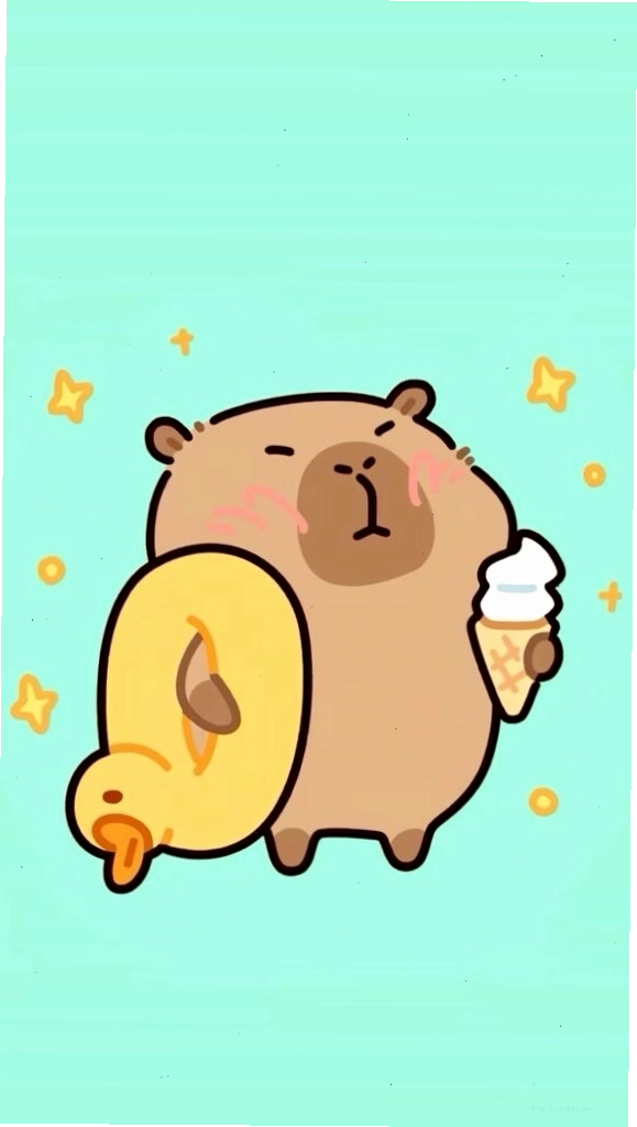 Capybara cõng vịt vàng, vô tri trên nền xanh