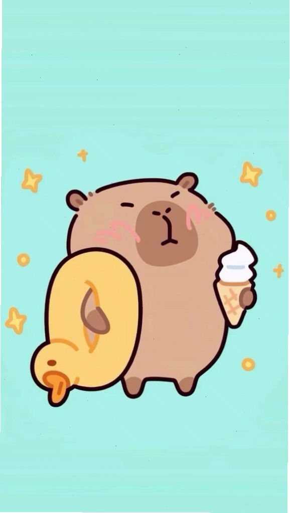 Capybara cõng vịt vàng, vô tri trên nền xanh