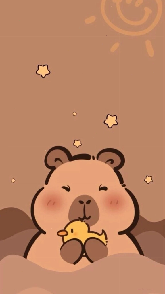 Capybara ôm chú vịt vàng, vẻ mặt vẫn đơ