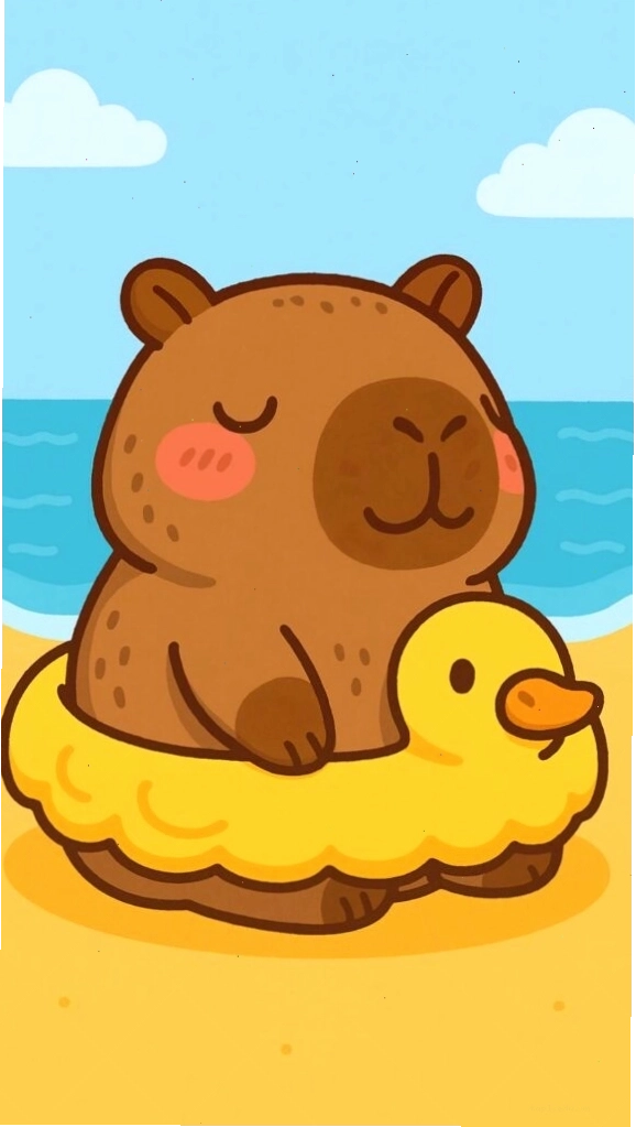 Capybara tắm biển trên phao vịt
