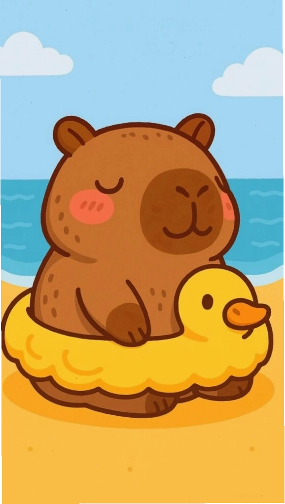 Capybara thư giãn tắm biển trên phao vịt