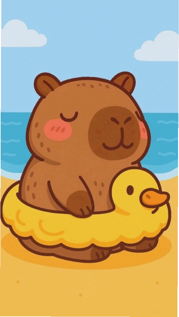 Capybara thư giãn tắm biển trên phao vịt, một hình ảnh avatar hài hước đáng yêu