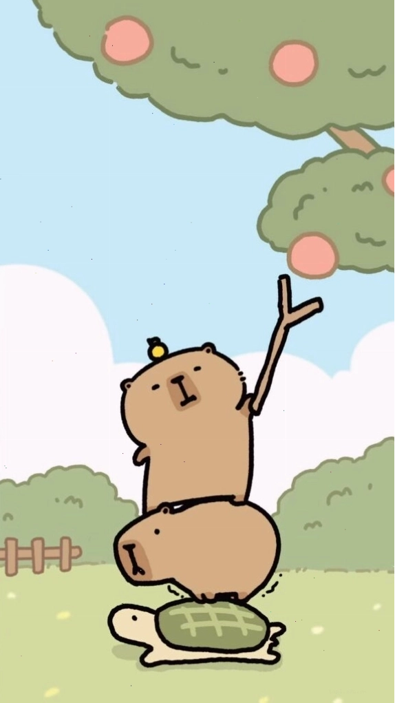 Capybara xếp chồng lên rùa hái quả