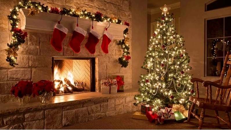 Cây thông Noel được trang trí lộng lẫy với đèn và châu