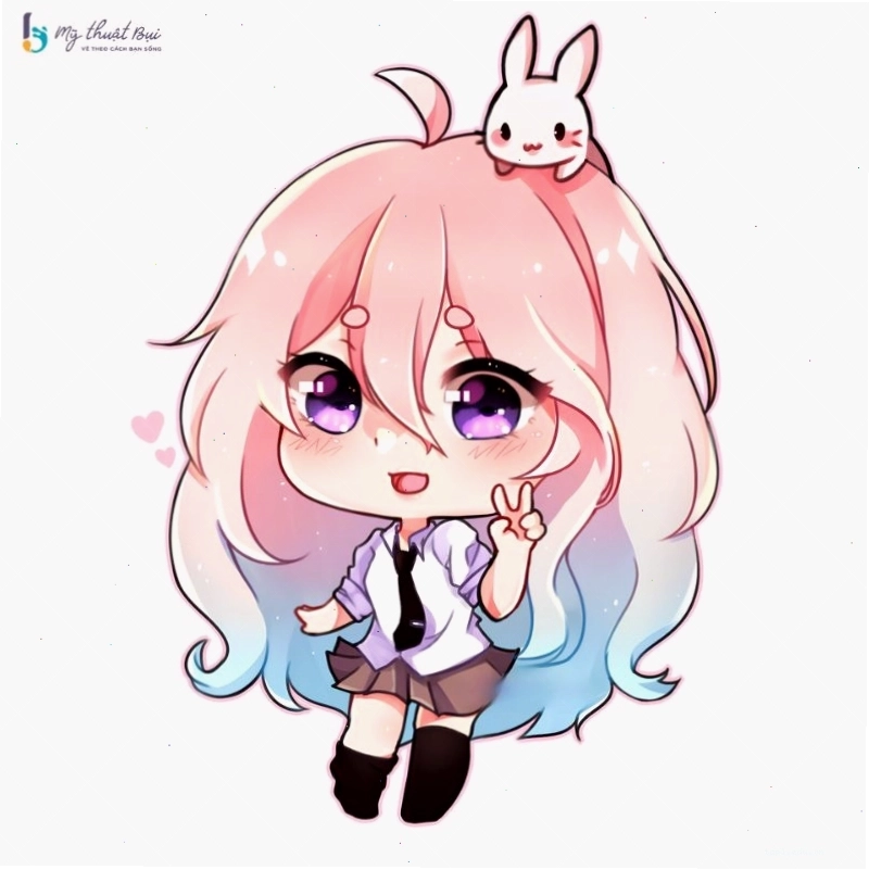 Chibi girl với mái tóc tết và trang phục lộng lẫy